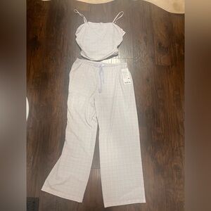 Lululemon Seersucker set purple Plaid with Drawstring Waist XL